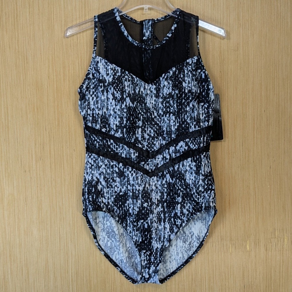 Aqua Green Womens Snakeskin Print Mesh High Neck One Piece Swimsuit Size L NWT